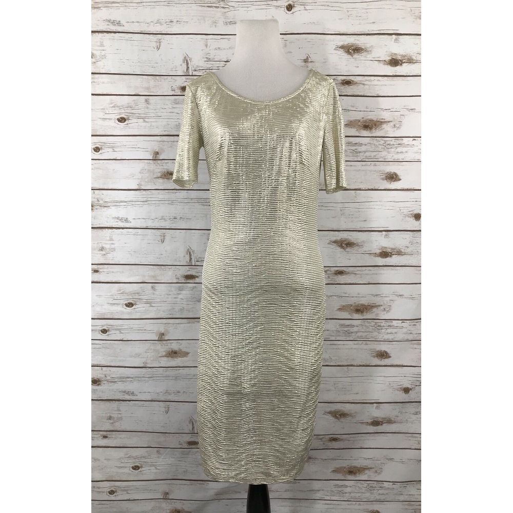Paper Crane‎ White Gold Texture Dress Open Back Sz M